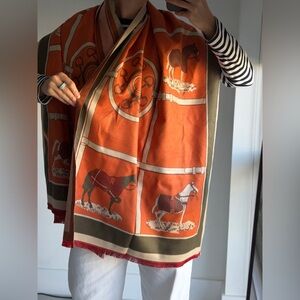 Woman Orange Scarf in hermes style